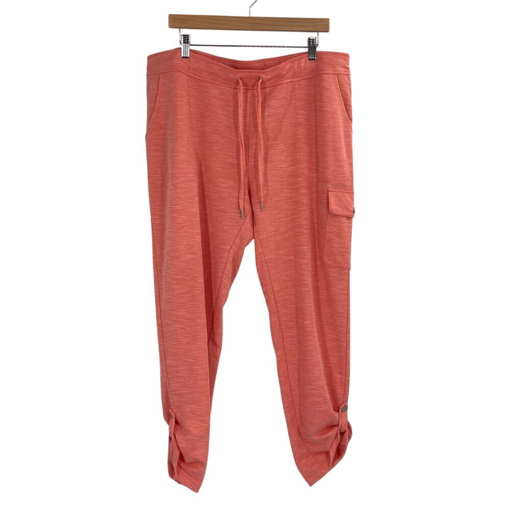 Weekends by Chicos Cotton Stretch Coral Jogger Roll Tab Active Pants Women 3 XL